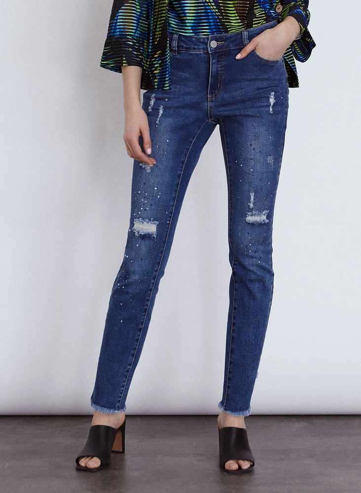 Rhinestone Embellished Slim Leg Jeans