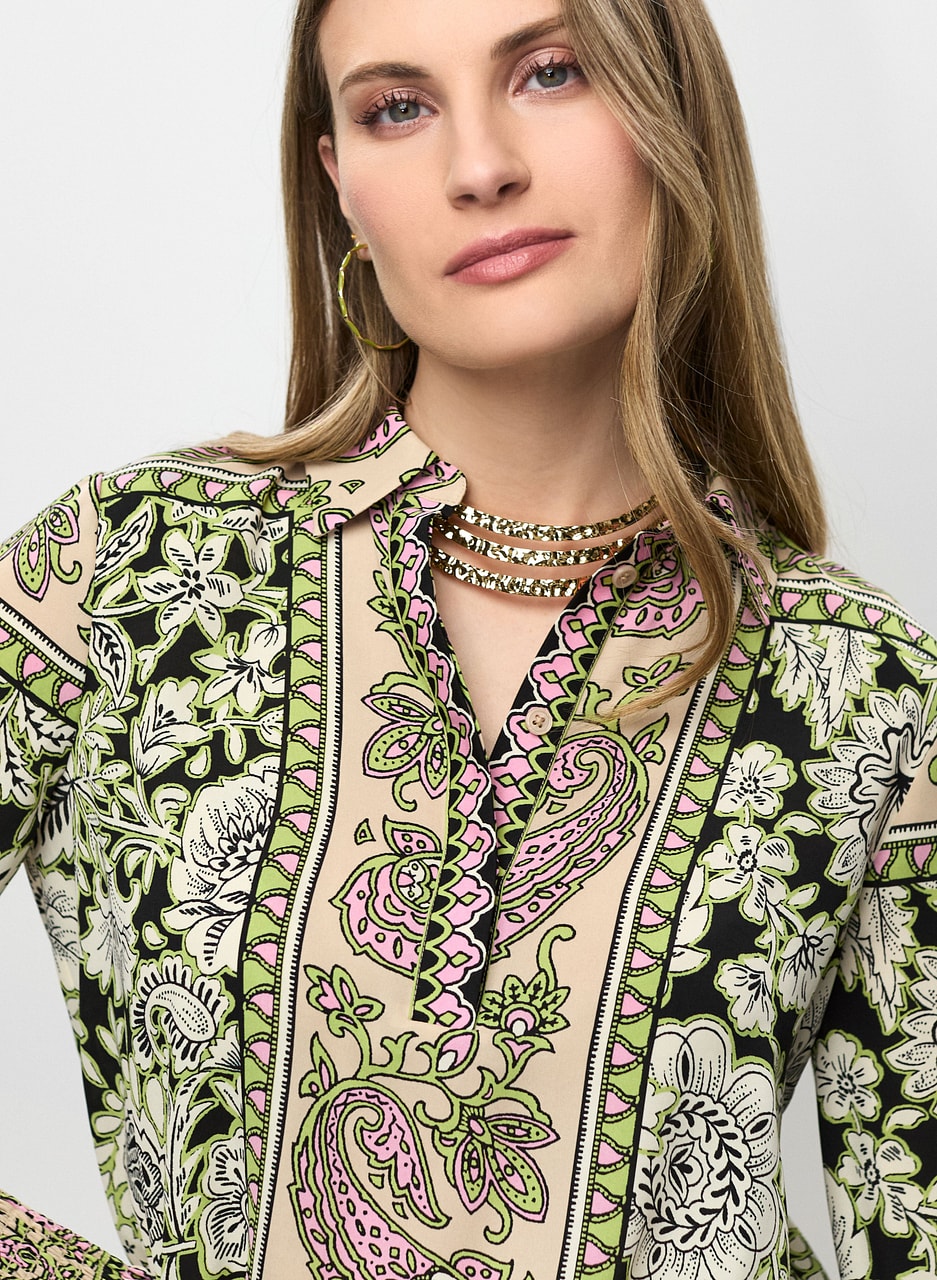 Paisley Print Smocked Blouse