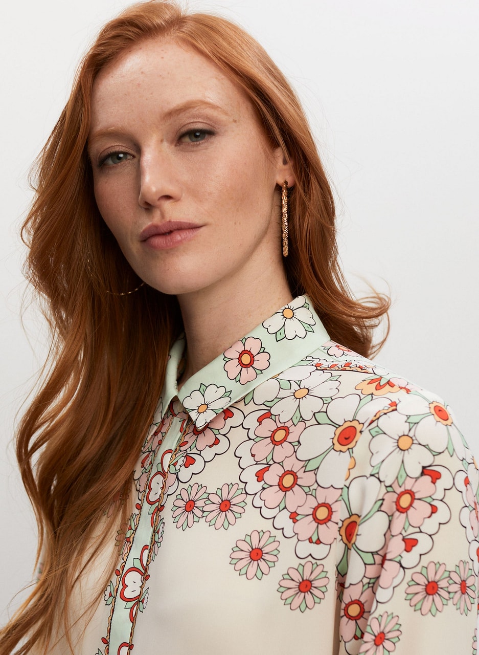 Floral Print Button-Up Blouse