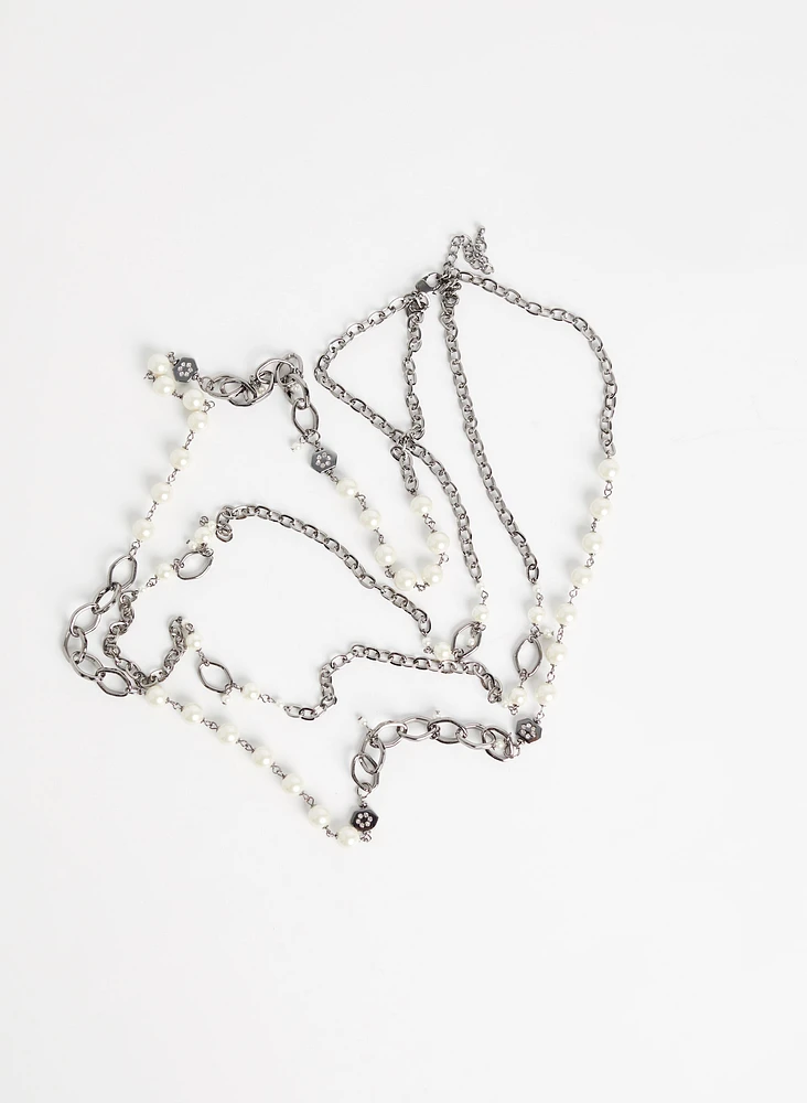 Two Row Pearl Chain Necklace