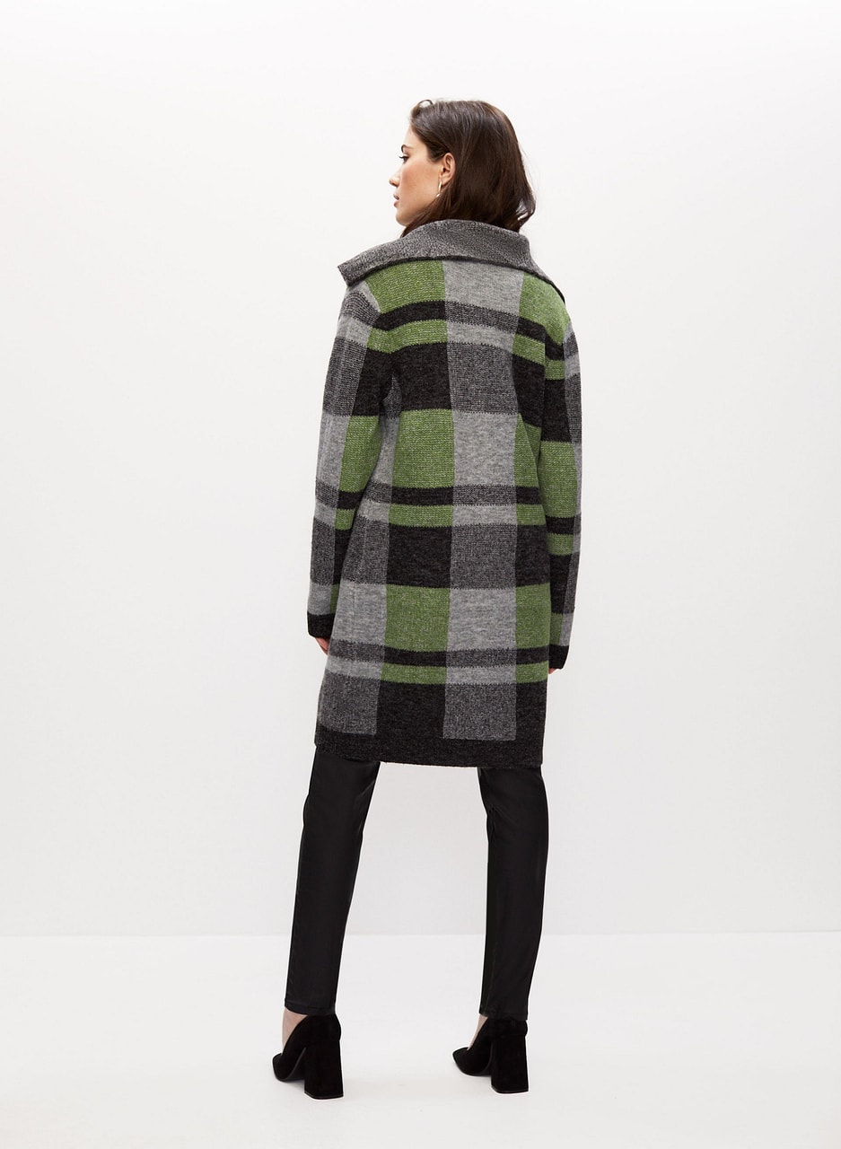 Angora Blend Plaid Motif Cardigan