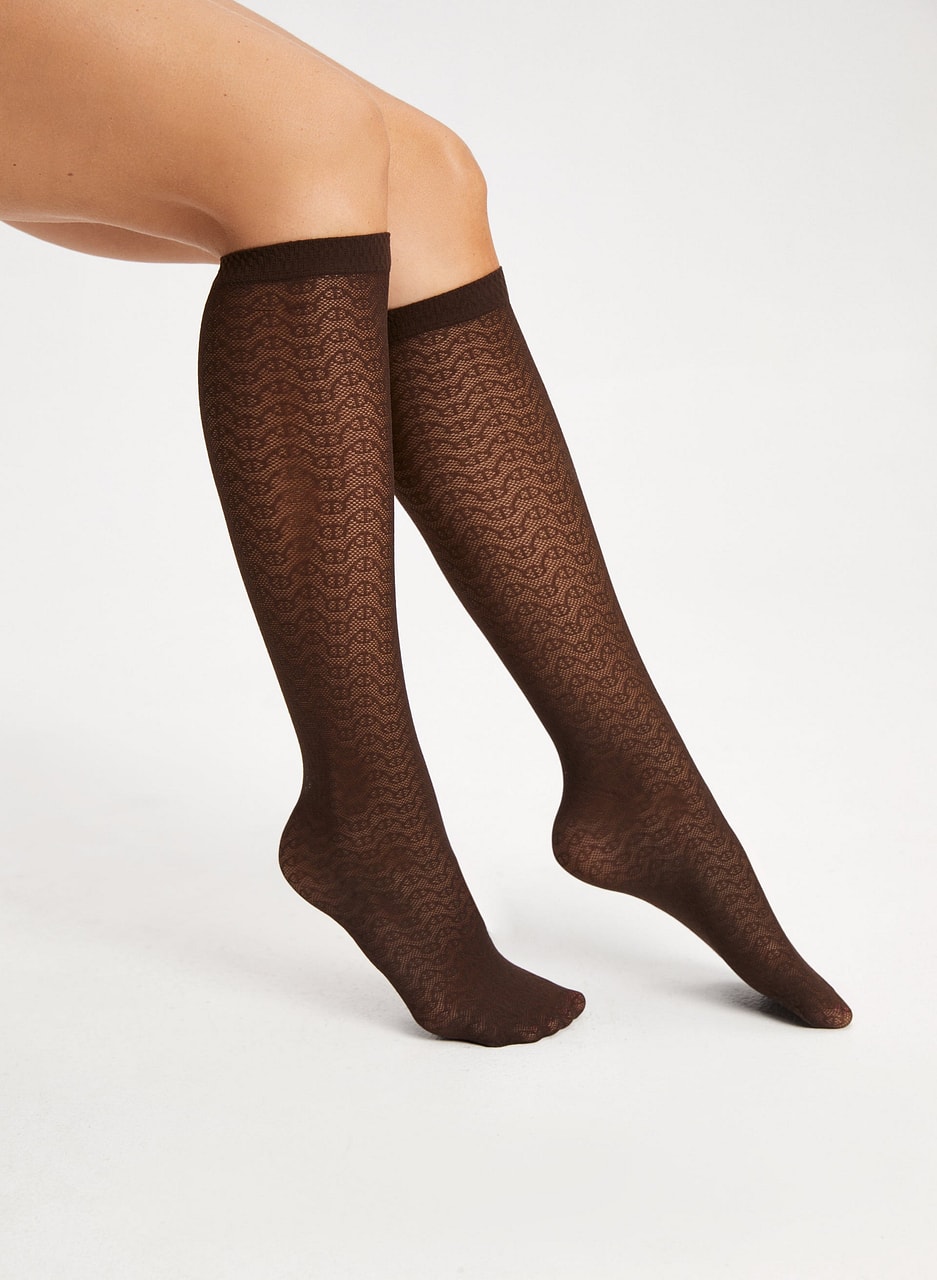 Mura - Embroidered Knee-High Socks