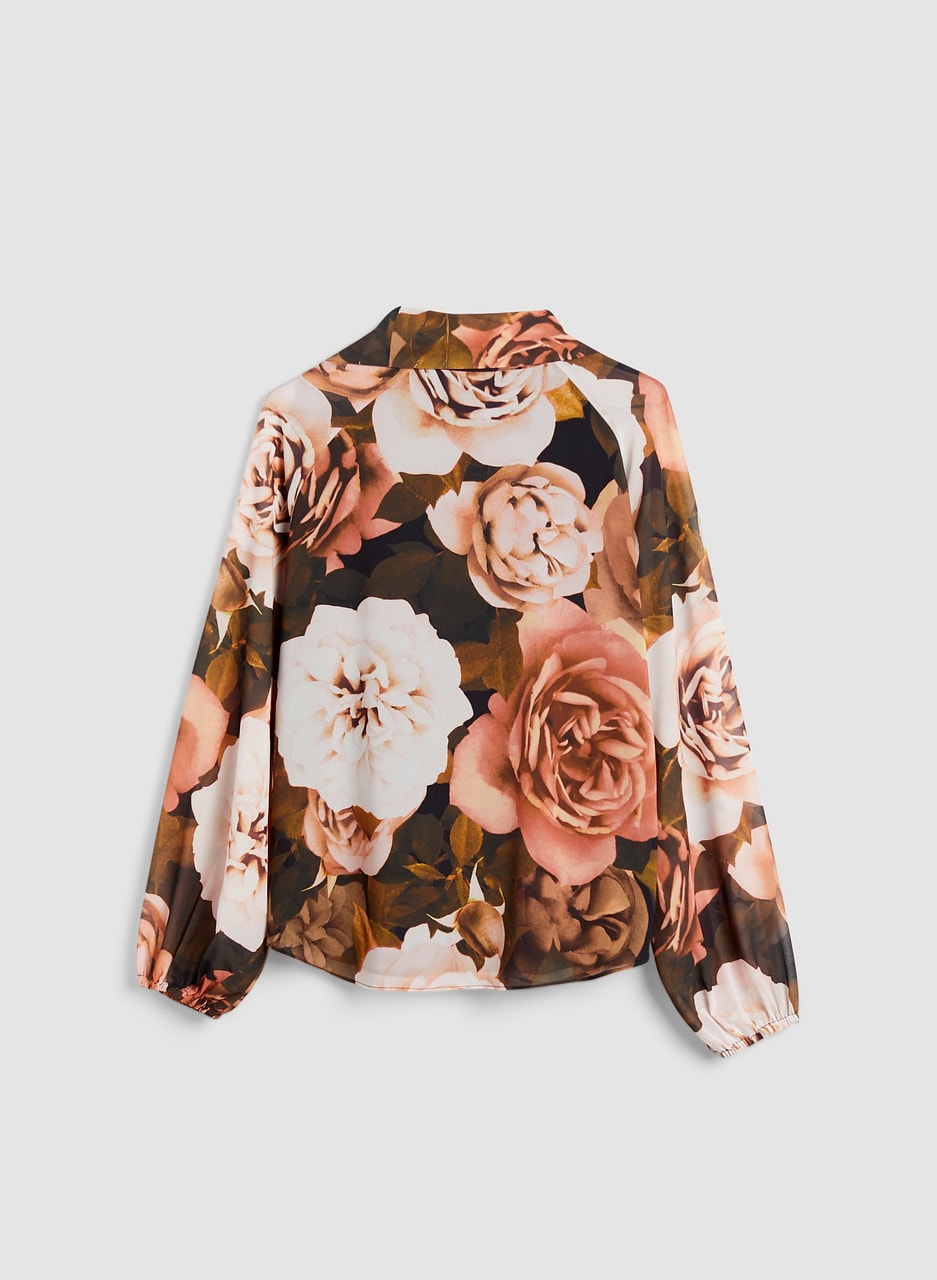 Tie Neck Rose Print Blouse