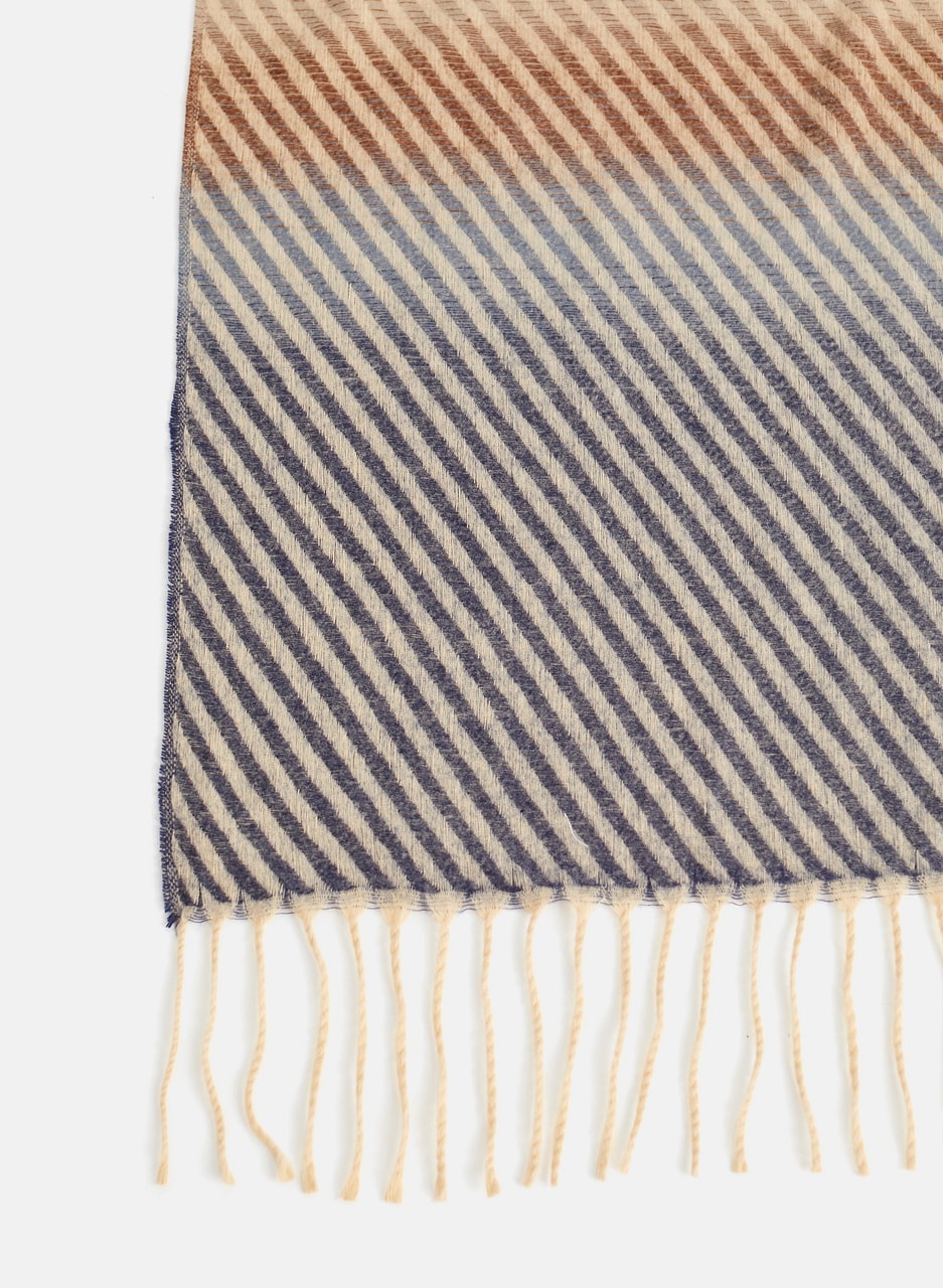 Diagonal Stripe Print Fringe Scarf