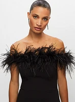 BA Nites - Feather Off-the-Shoulder Dress