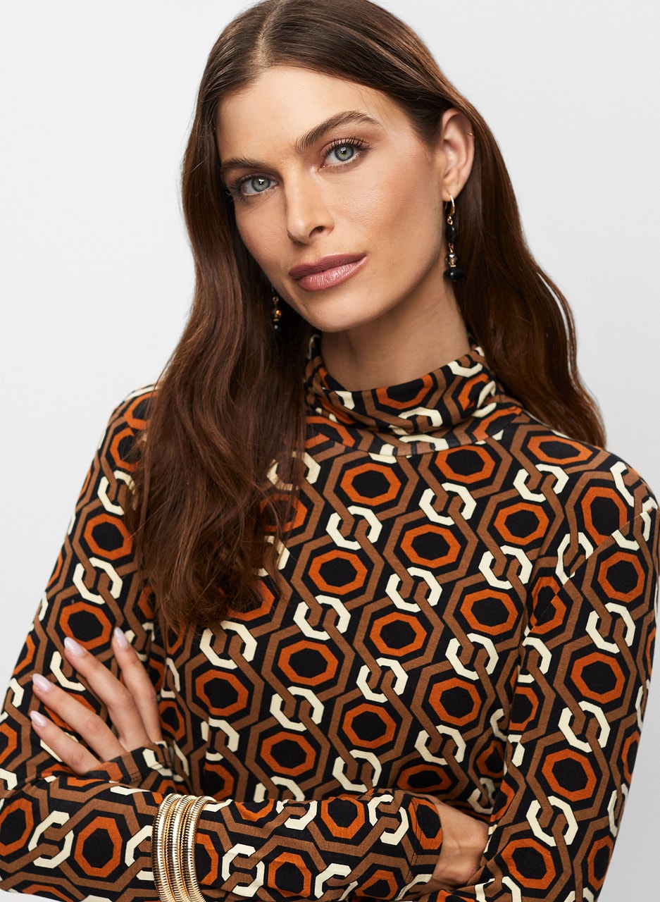 Geometric Pattern Turtle Neck Top