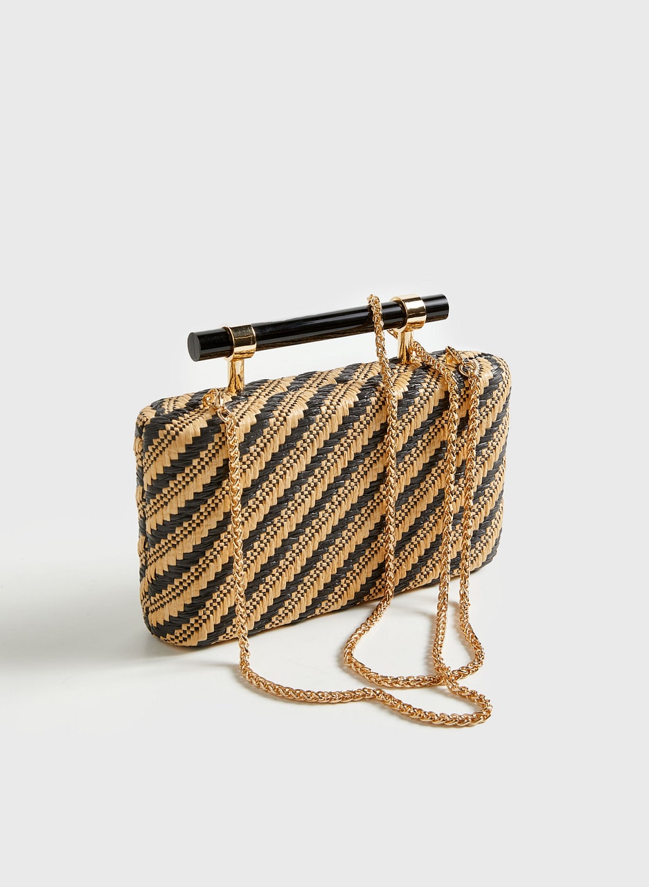 Stripe Motif Straw Clutch