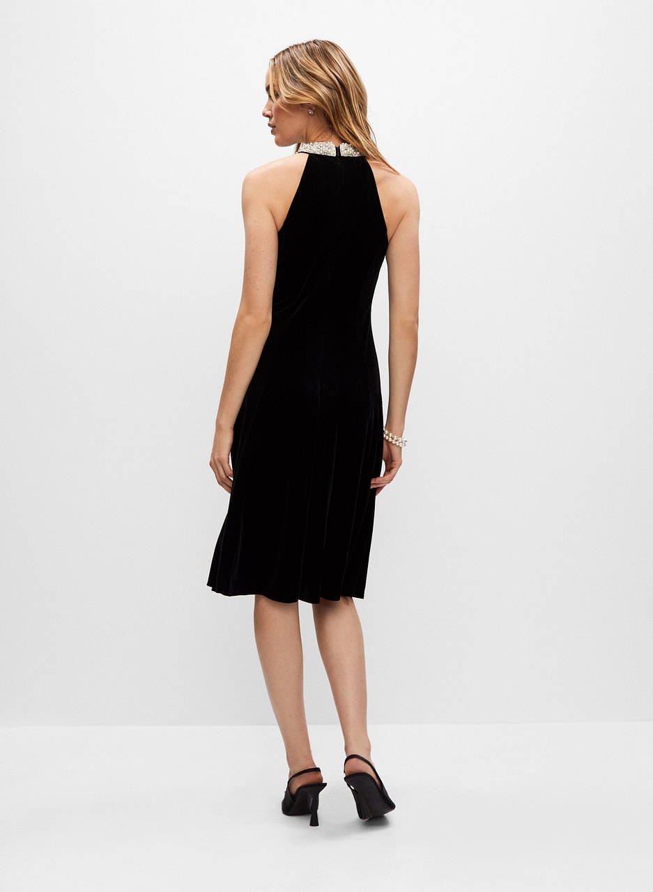 Adrianna Papell - Velvet Pearl Neck Dress