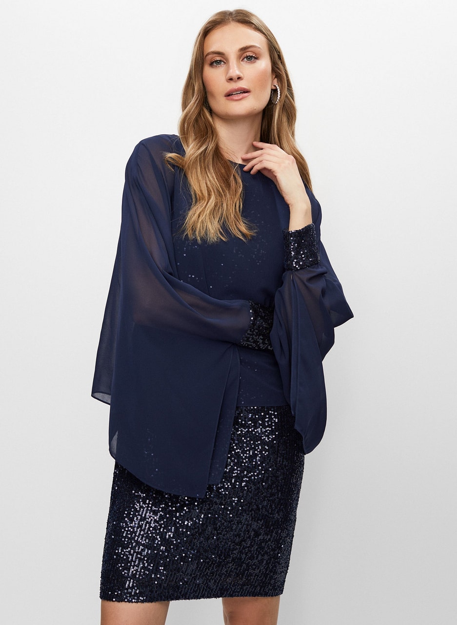 Chiffon Cape Sequin Dress