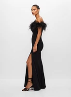 BA Nites - Feather Off-the-Shoulder Dress