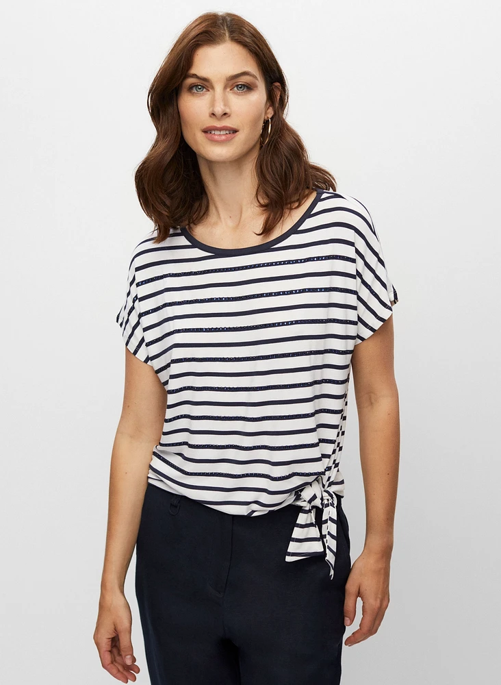 Stripe Print Side Tie Tee