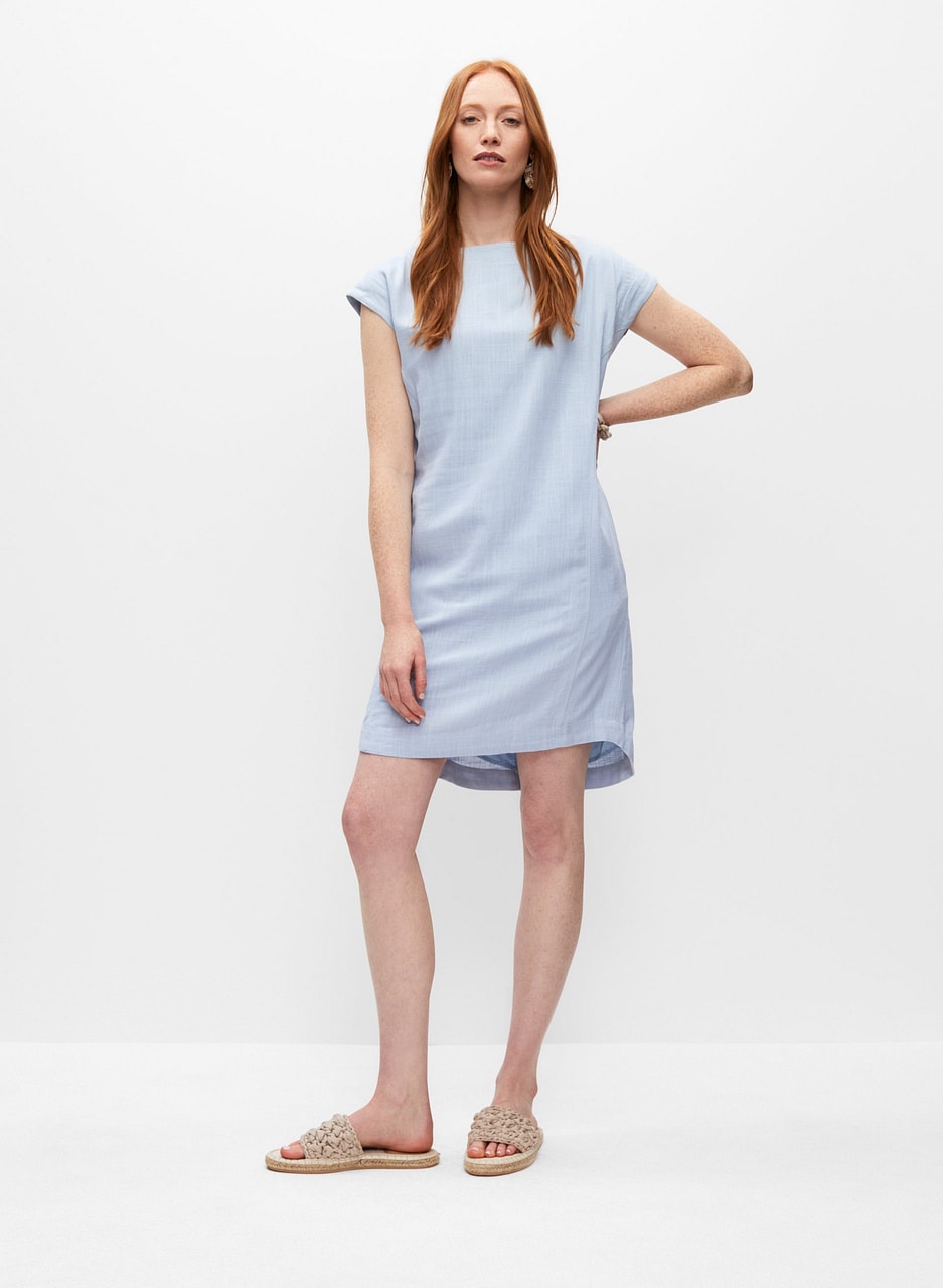 Button Back Linen Blend Dress