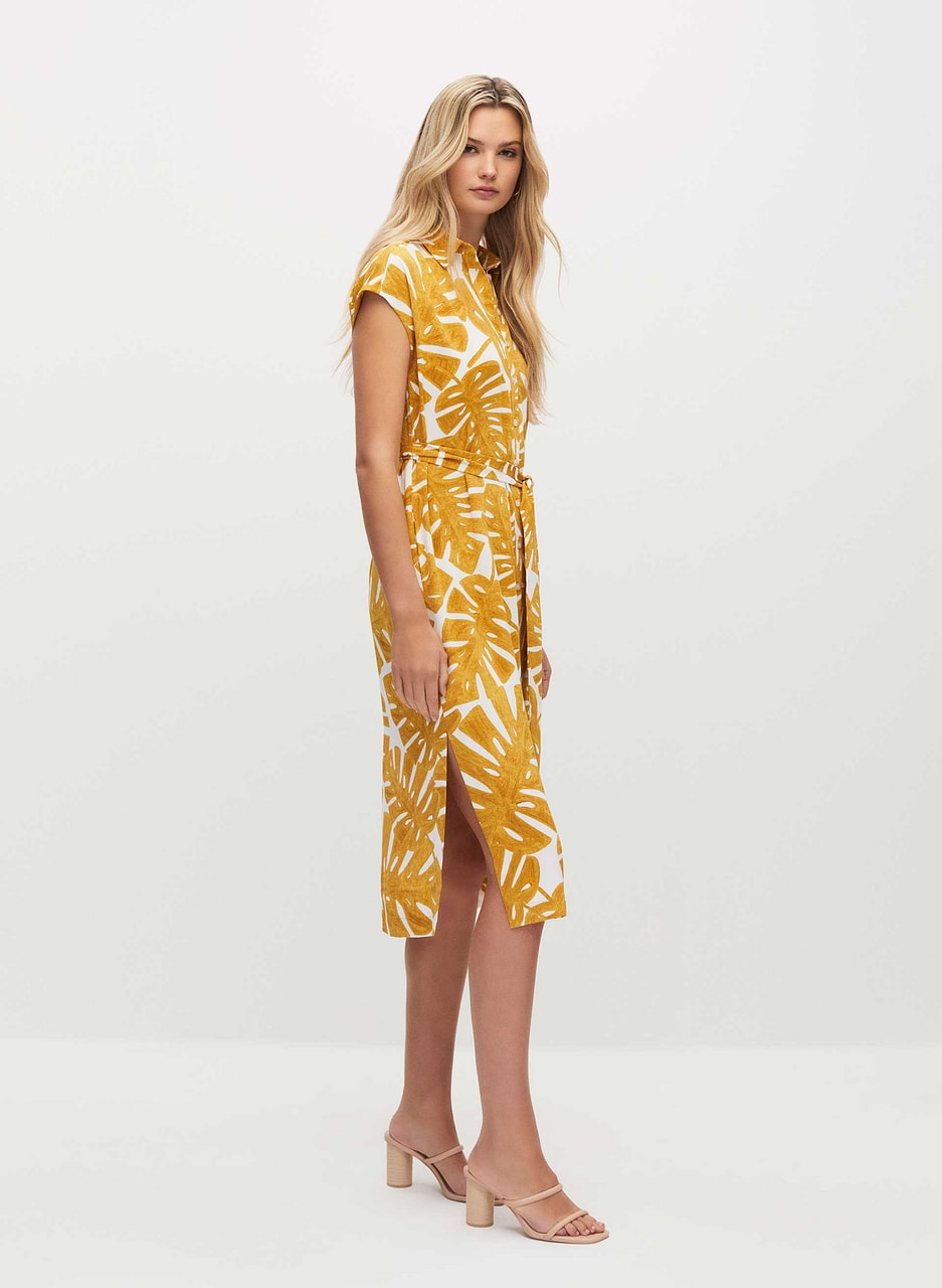 Palm Leaf Print Shirt Dress