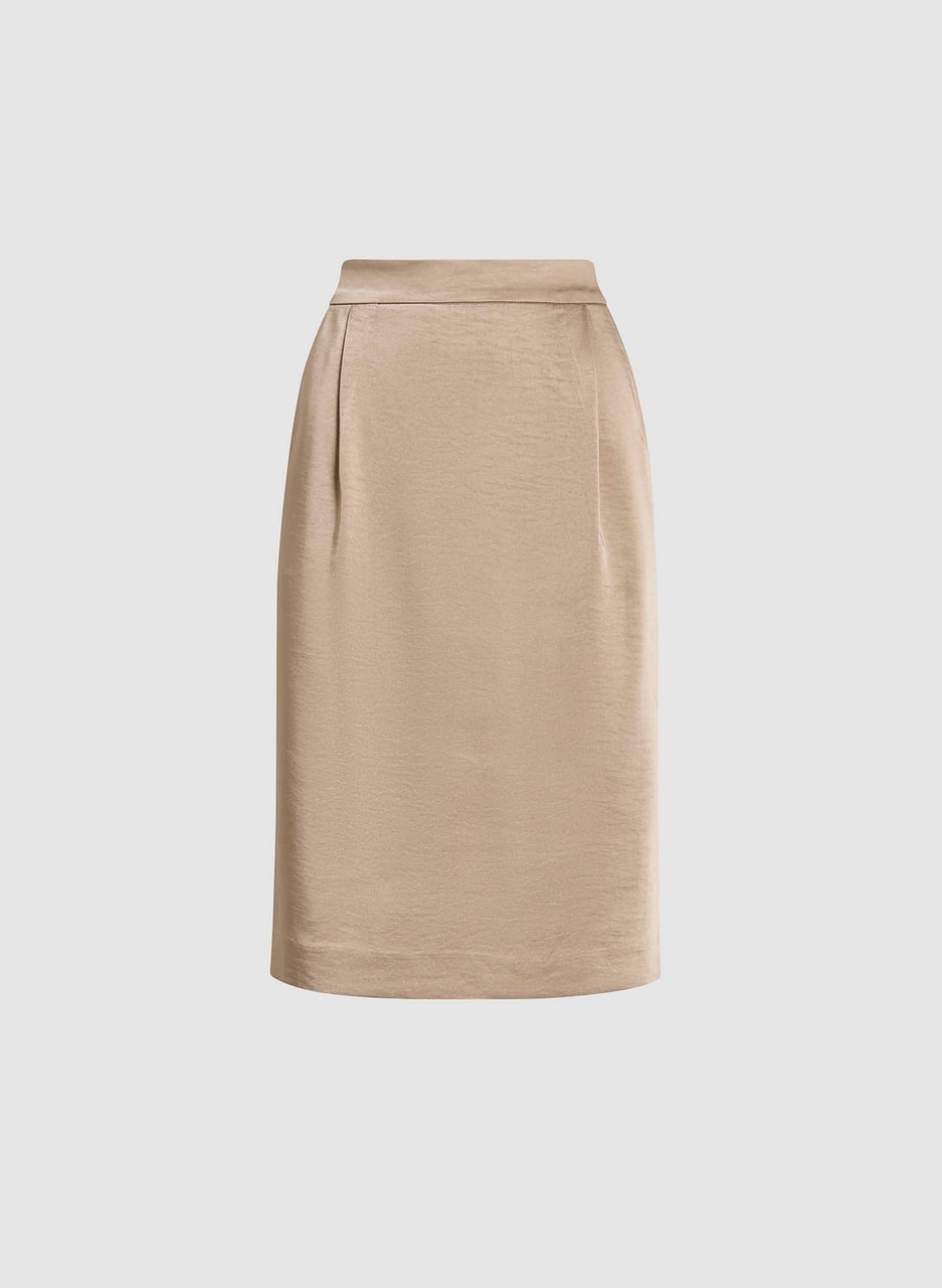 Pleated Satin Pencil Skirt