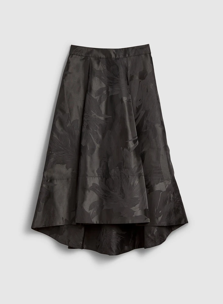 High-Low Floral Motif Midi Skirt