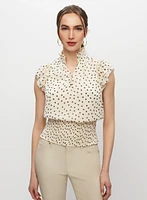 Polka Dot Motif Smocked Blouse