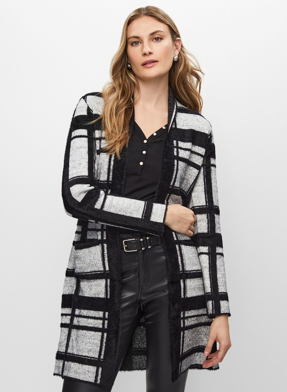 Joseph Ribkoff - Grid Motif Open Front Cardigan