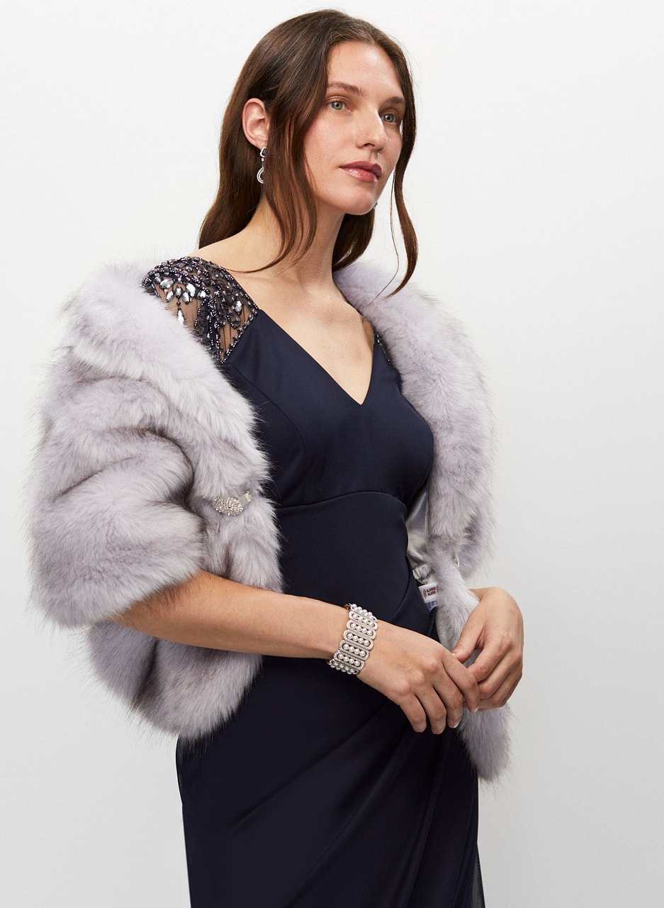 Rhinestone Clip Faux Fur Stole