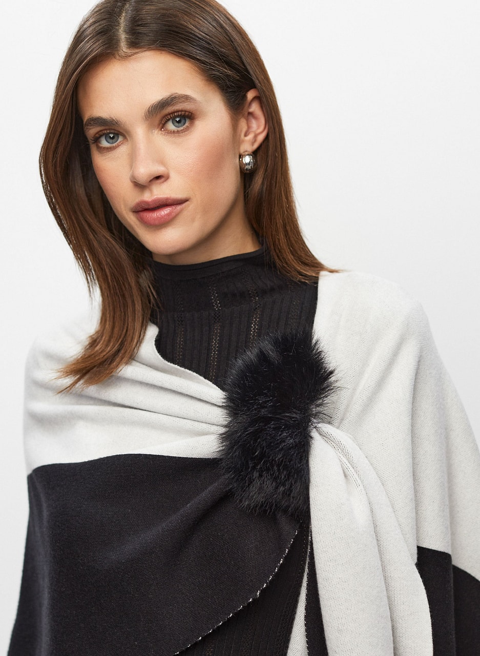 Joseph Ribkoff - Faux Fur Pompom Poncho