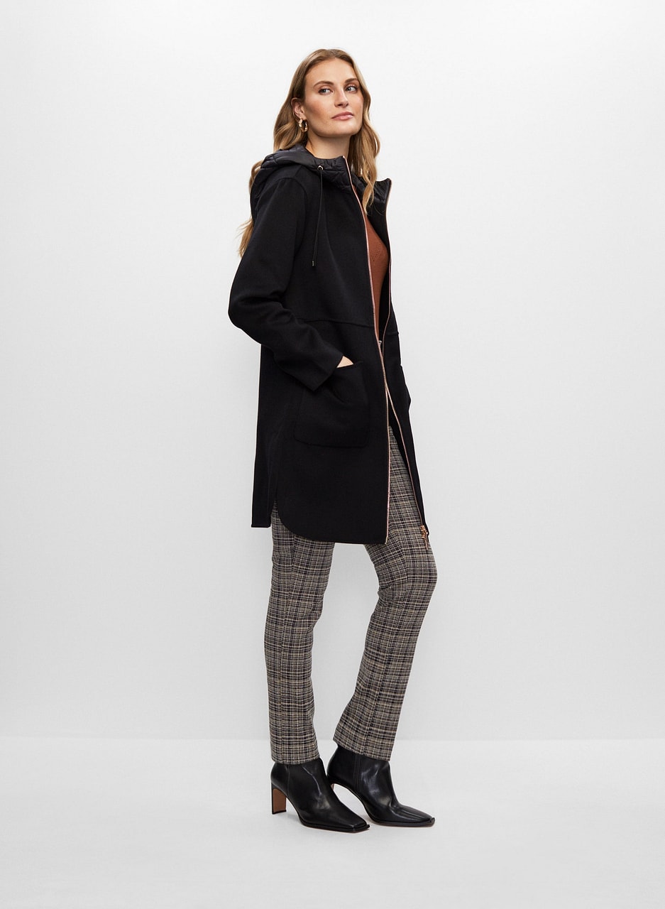 Quilted Hood Wool Blend Coat