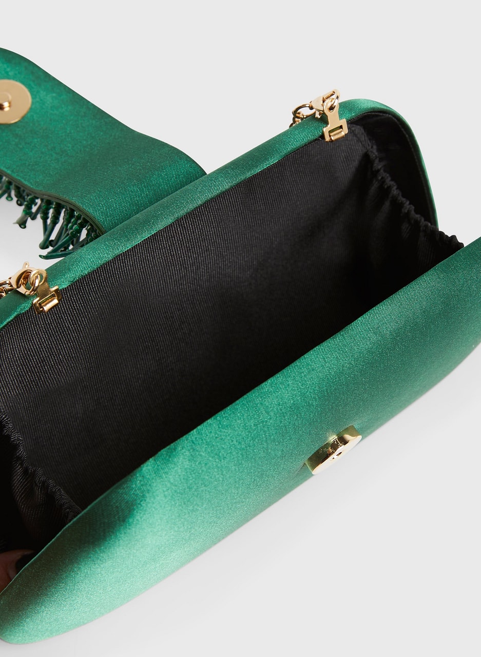 Bead Detail Satin Box Clutch