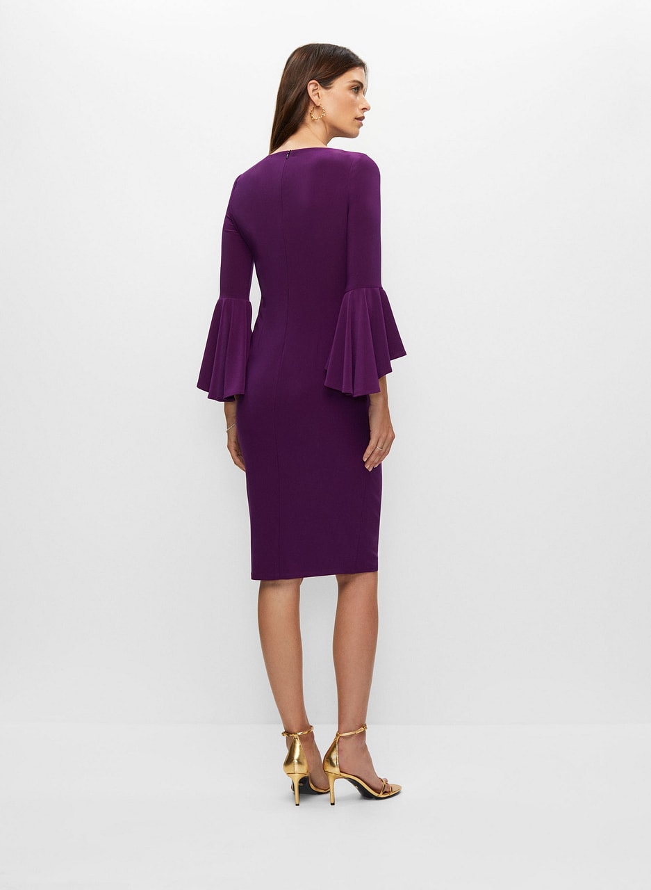 Flared Sleeve Sheath Dress