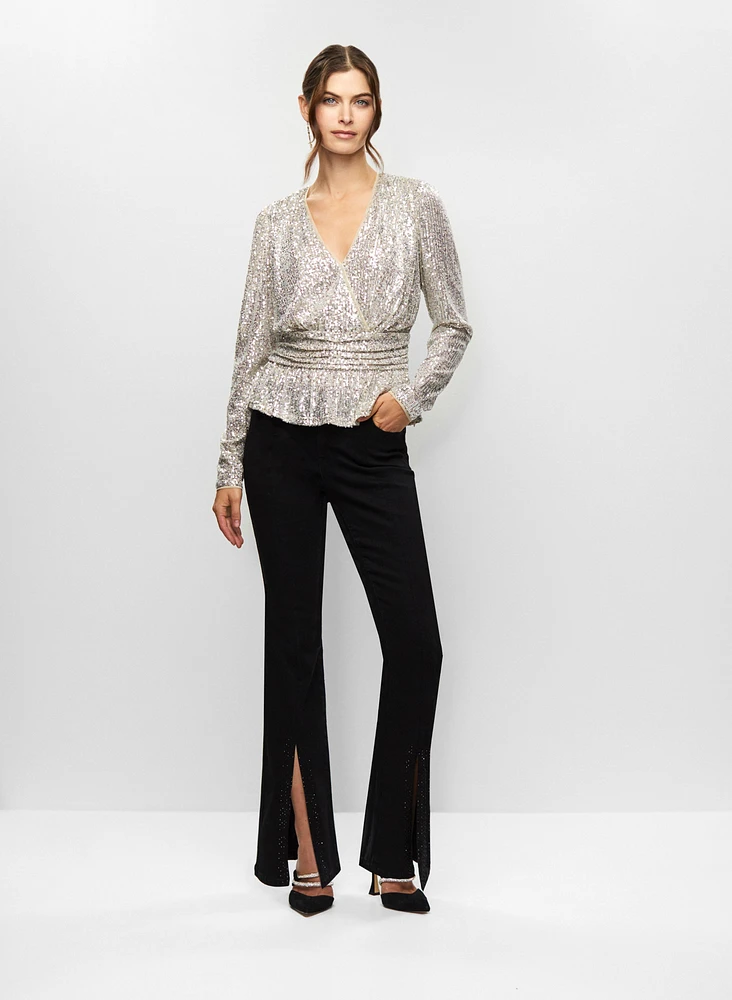 Sequin Peplum Top & Flare Pants