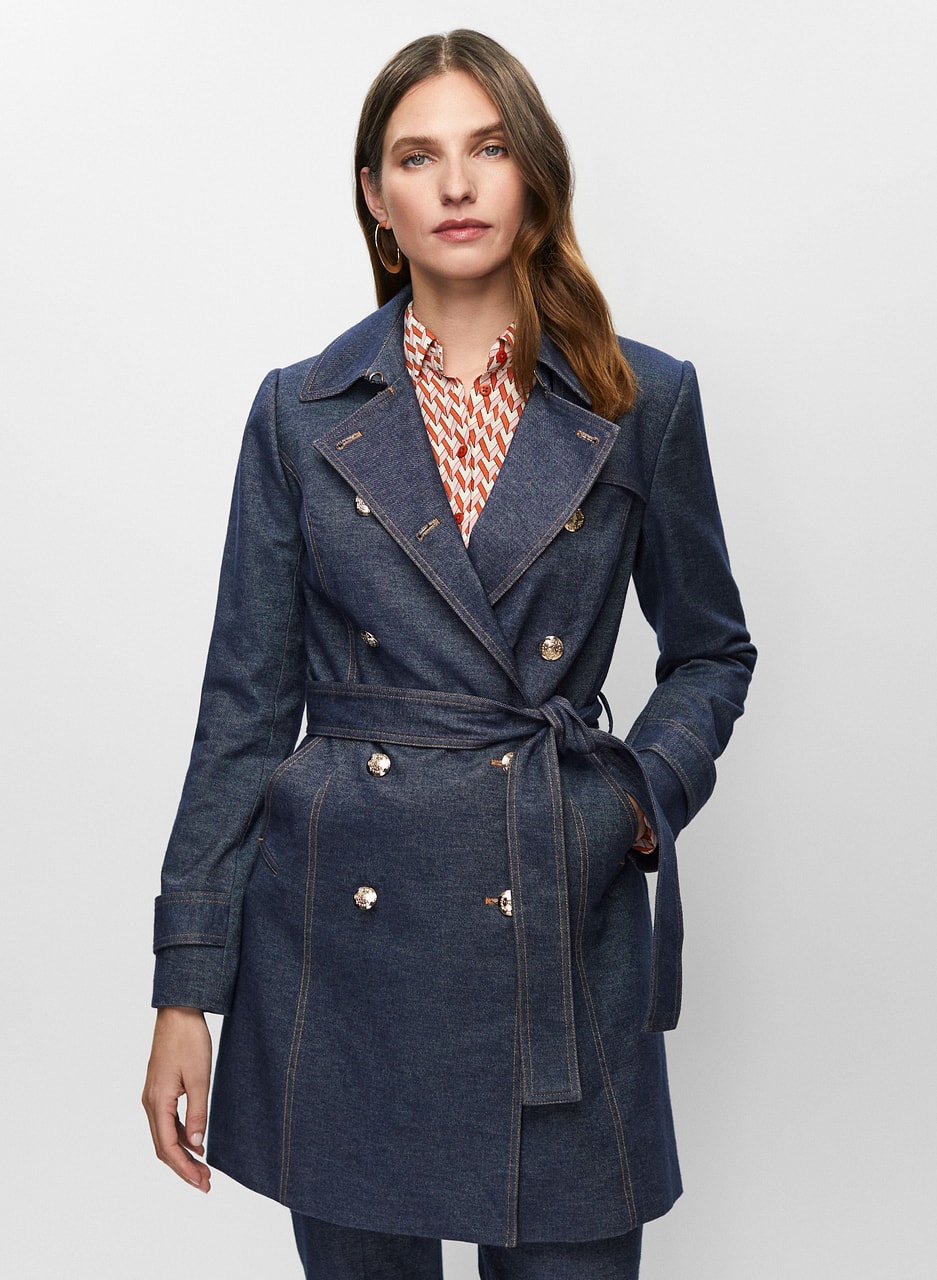 Double-Breasted Denim Trench Coat