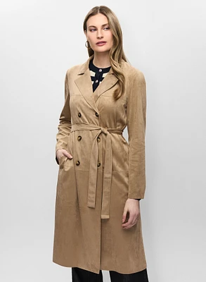 Faux Suede Trench Coat