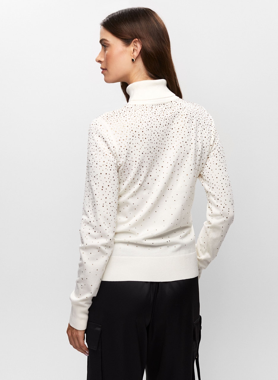 Rhinestone Detail Turtleneck Sweater