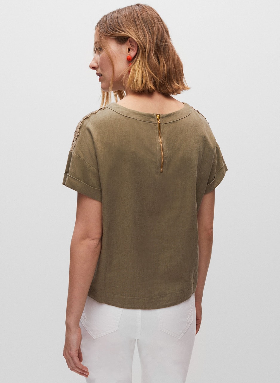 Shoulder Detail Linen Blouse