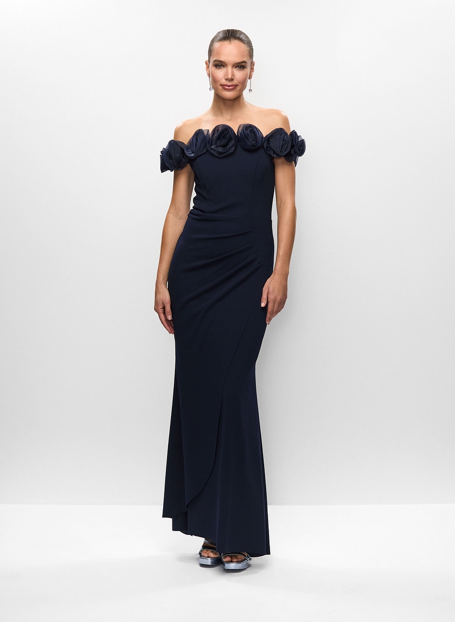 Off-the-Shoulder Rosette Gown