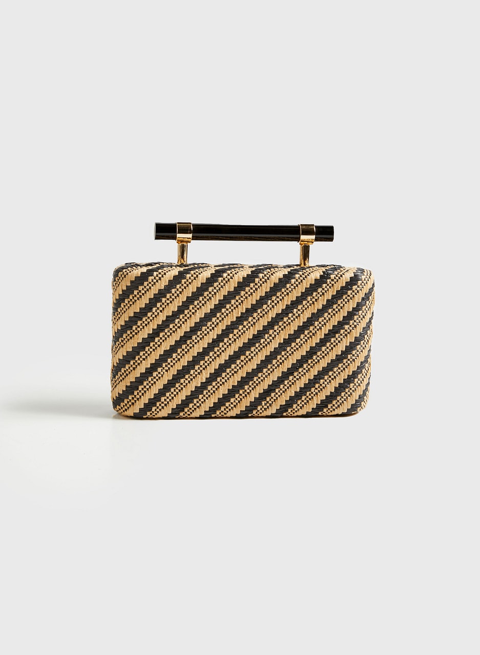 Stripe Motif Straw Clutch