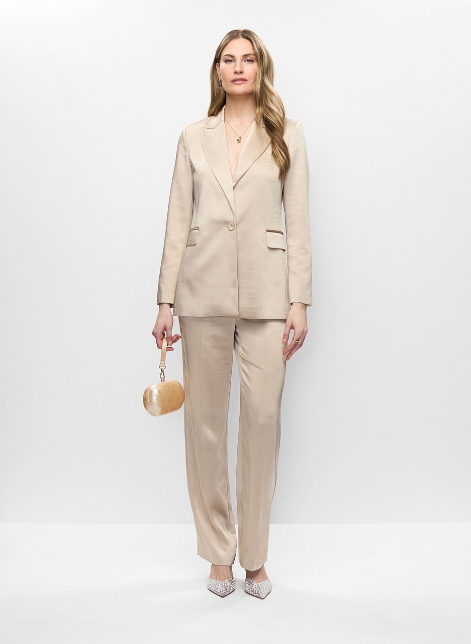 Satin Single-Button Jacket & Satin Pants