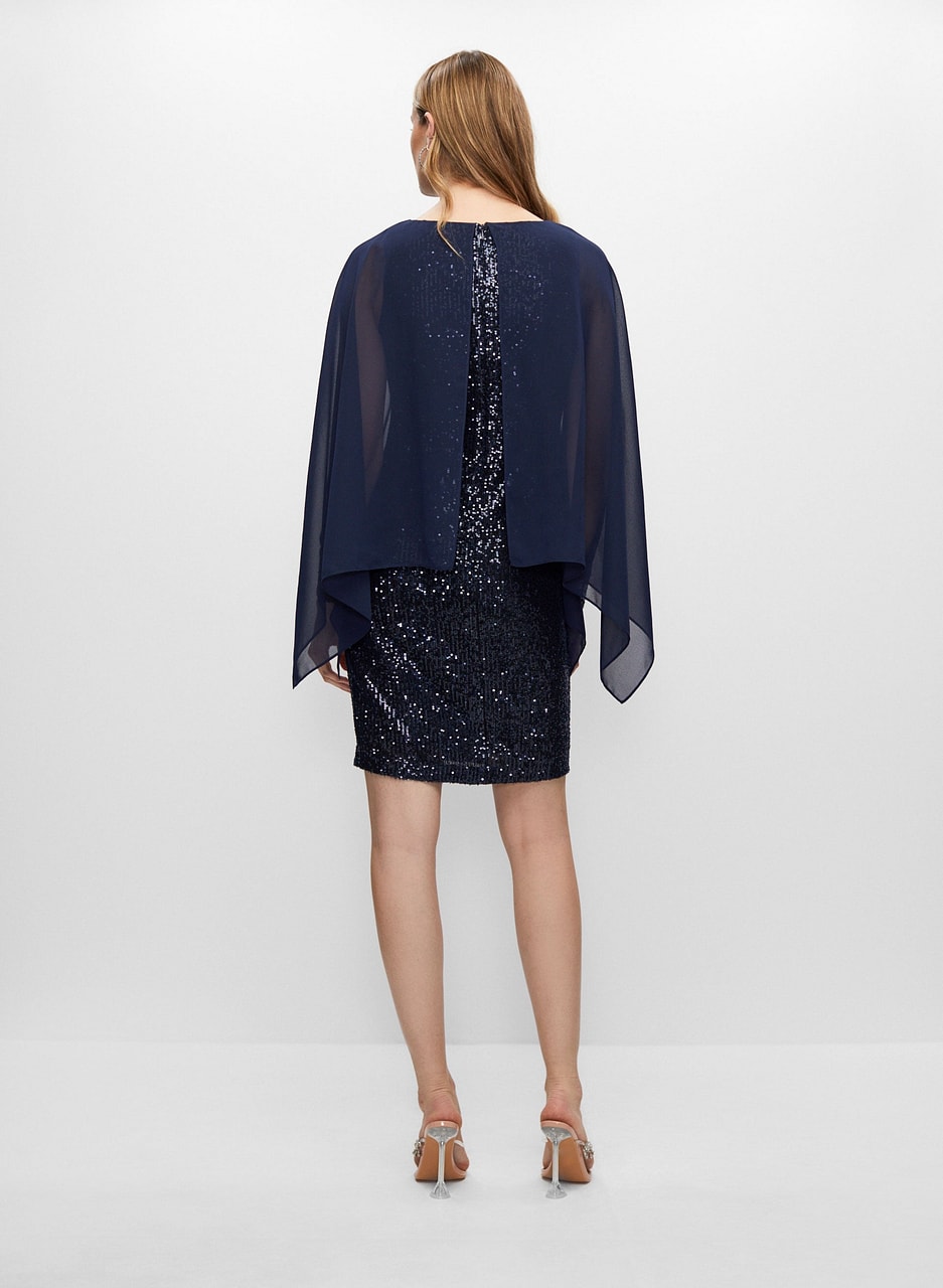 Chiffon Cape Sequin Dress