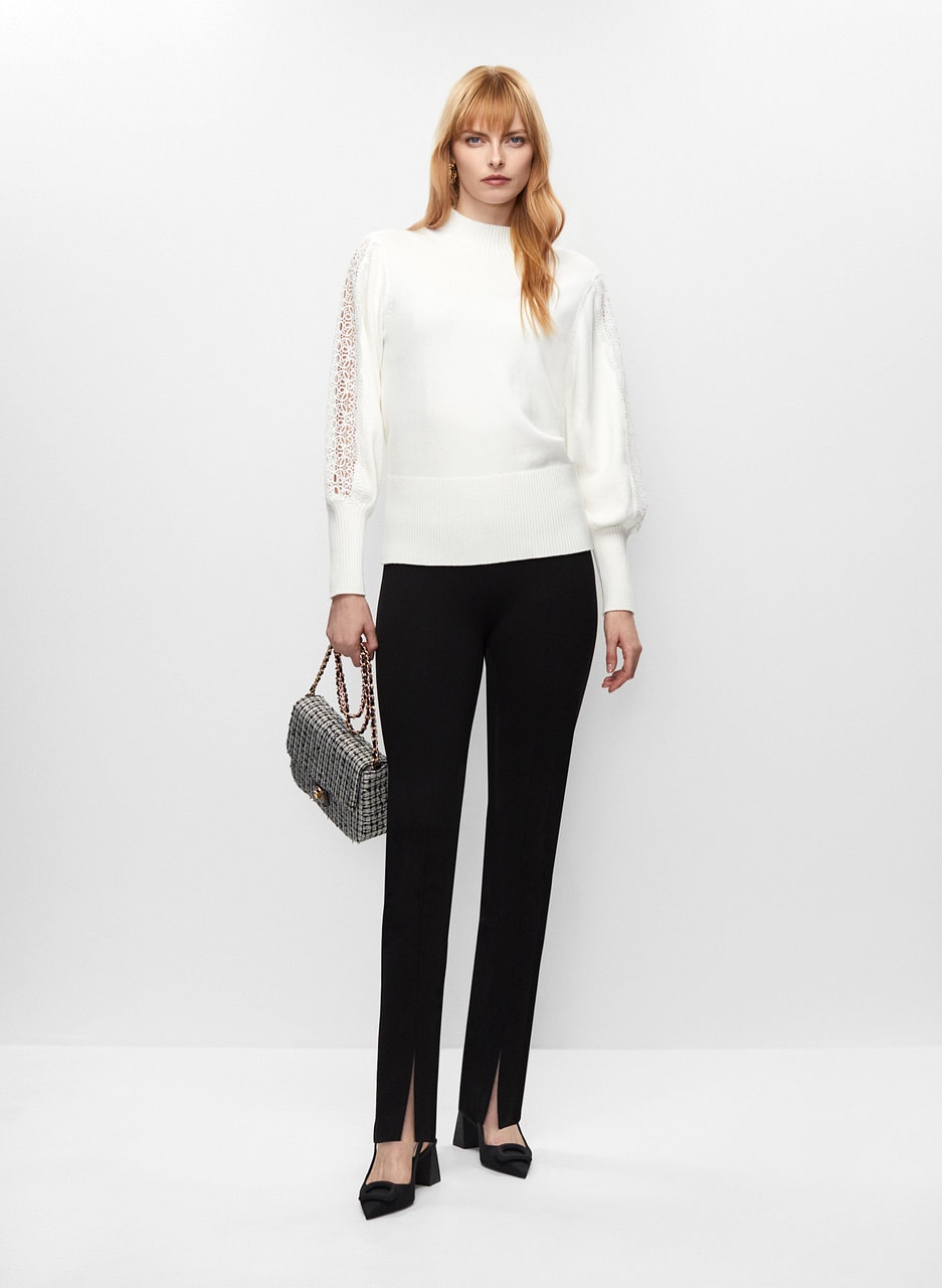 Lace Trim Sweater & Front Slit Pants