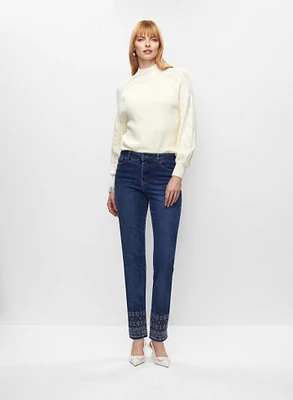 Mock Neck Sweater & Rhinestone Ankle Jeans