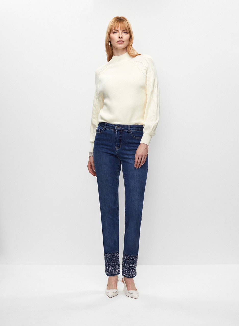 Mock Neck Sweater & Rhinestone Ankle Jeans