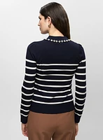 Pearl Embellished Striped Sweater