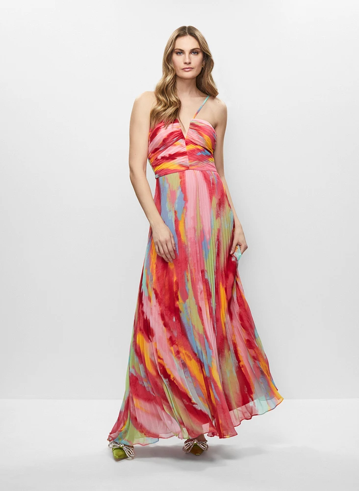 Chiffon Pleated Marbled Dress