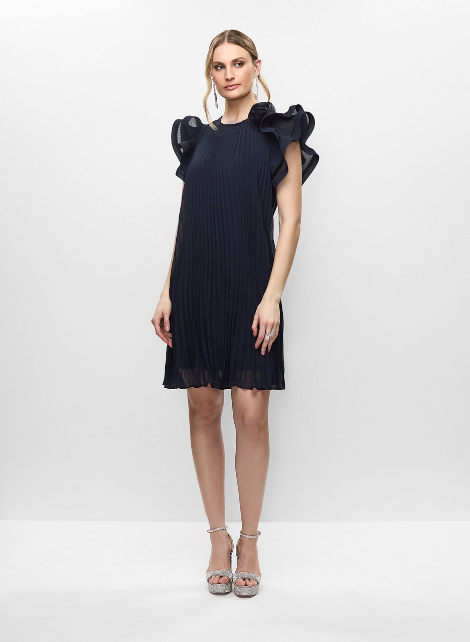 Melanie Lyne Joseph Ribkoff - Ruffle Sleeve Pleated Dress | Shop Midtown