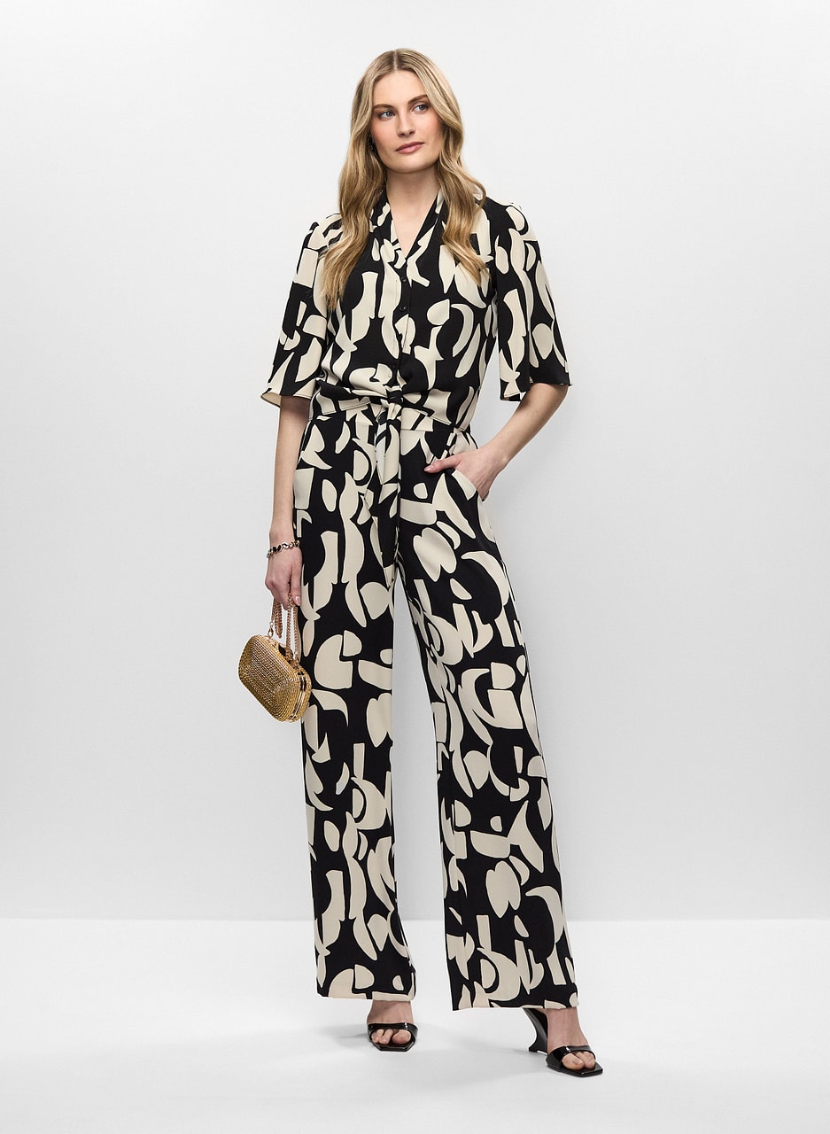 Printed Tie Front Shirt & Wide Leg Pull-On Pants