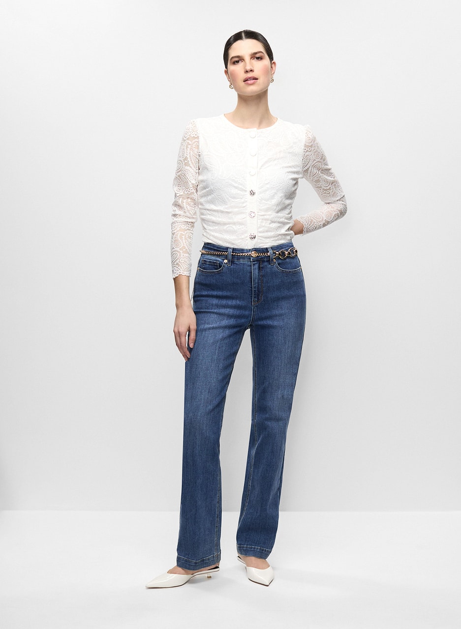 Lace Button Front Top & Wide Leg Jeans