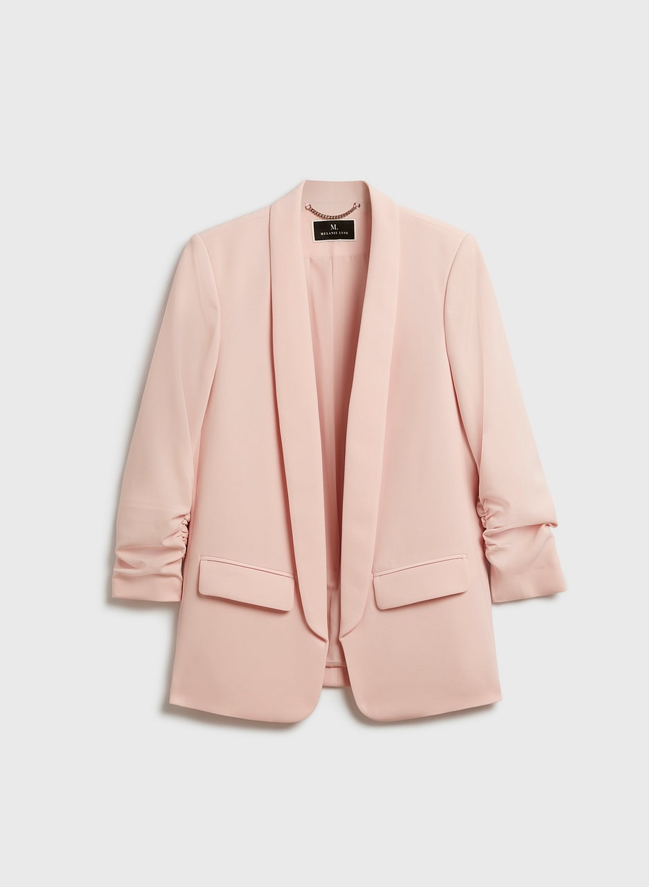 Gathered Sleeve Shawl Collar Blazer