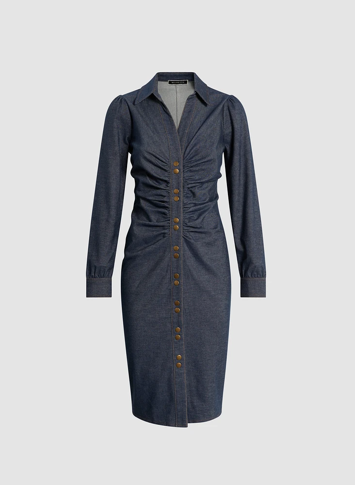 Ruched Denim Shirt Dress