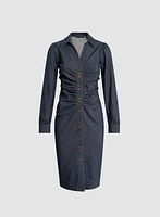 Ruched Denim Shirt Dress