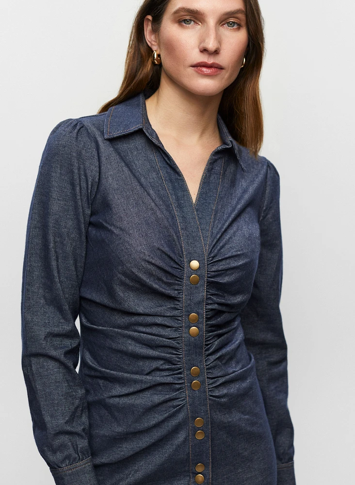 Ruched Denim Shirt Dress