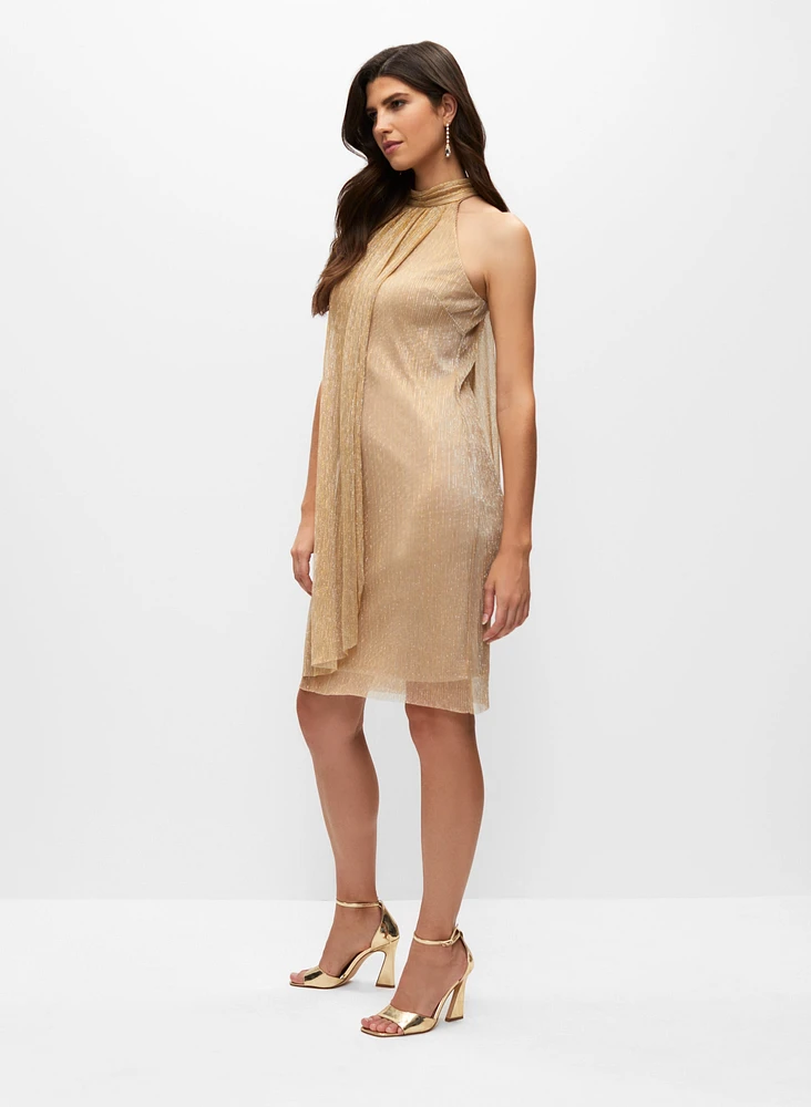 Metallic Plisse Halter Dress