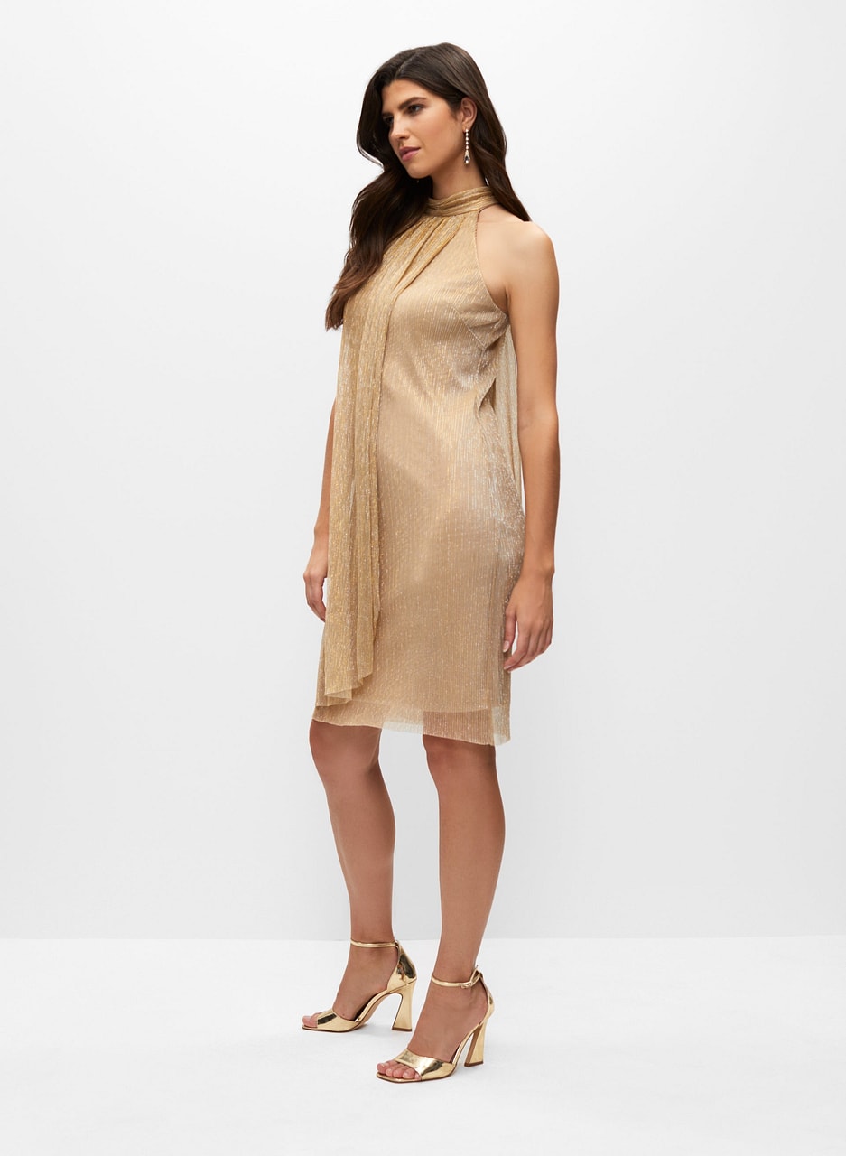 Metallic Plisse Halter Dress