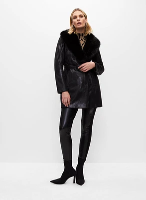 Faux Fur Shawl Collar Belted Coat